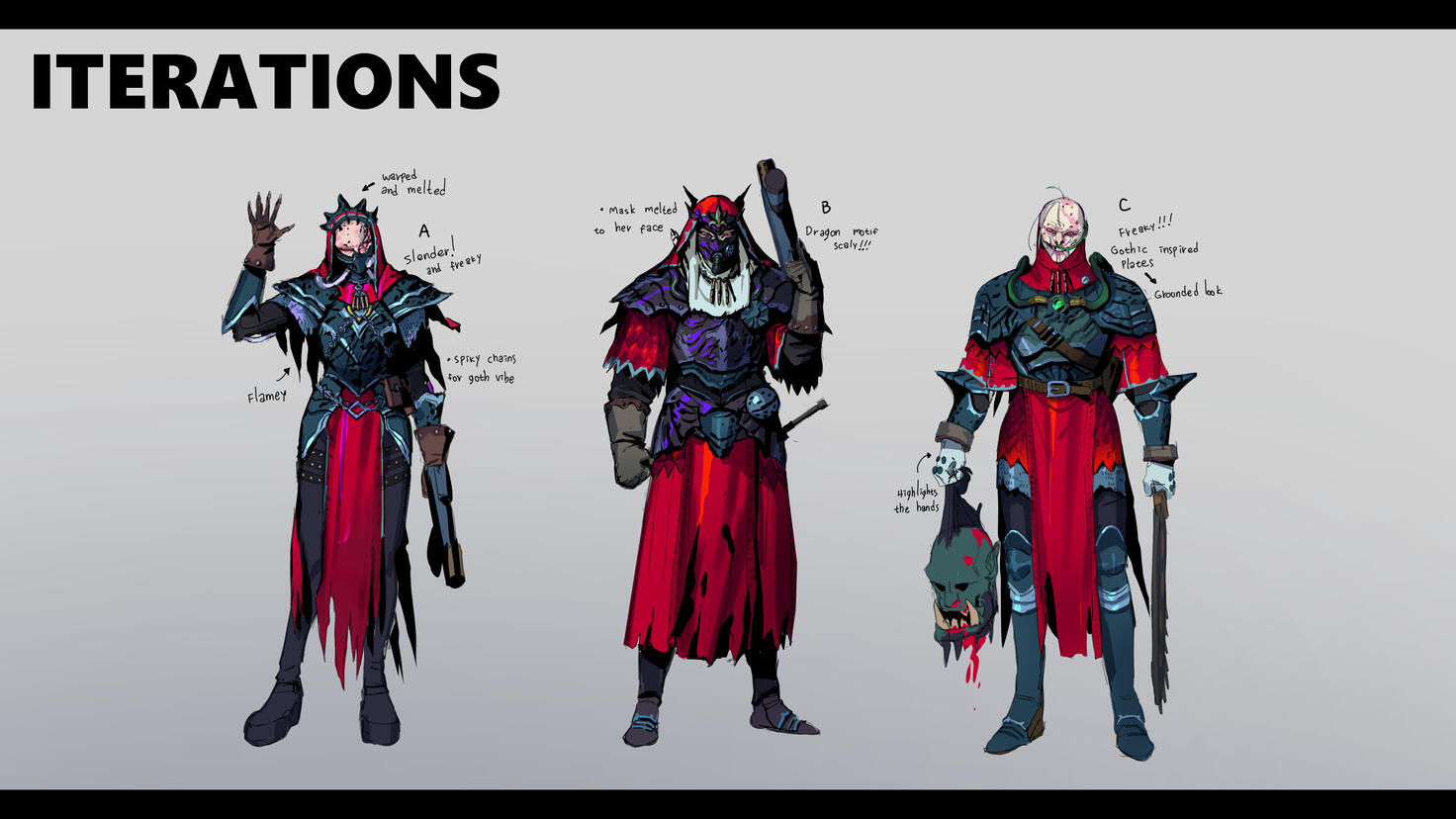 Sample of iterations for Warhammer 40K player character design.